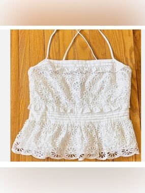 J.Crew White Eyelet Lace Peplum Tank Top XS Cotton Summer Boho Camisole
